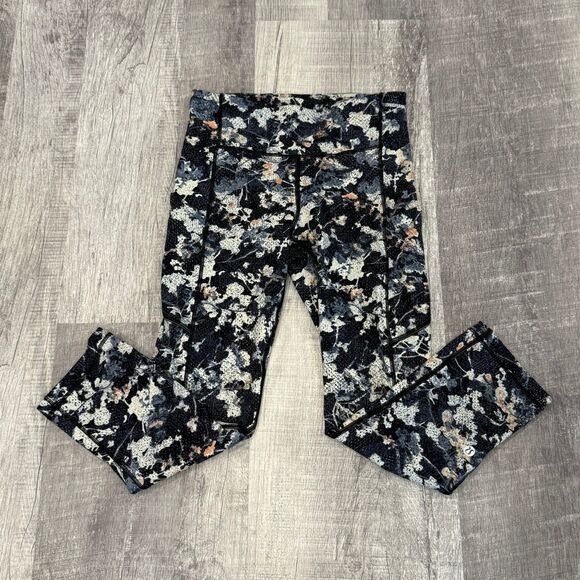 Lululemon Size 4 Speed Up Frozen Floral Crop Leggings Excellent Condition! - Picture 1 of 4